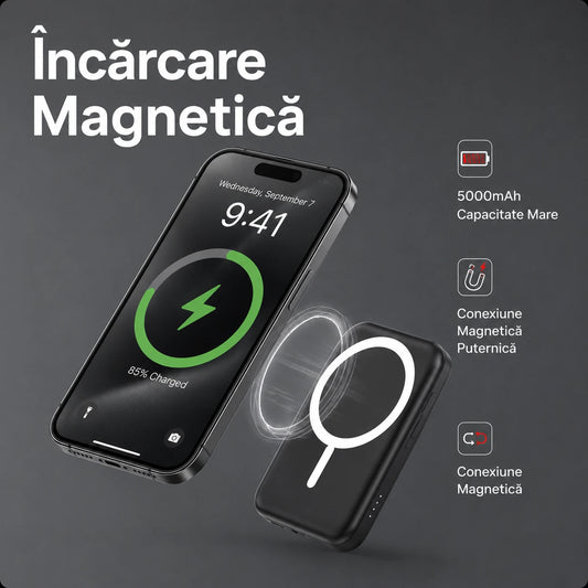 Baterie Externă Wireless cu Magnet