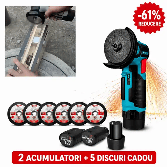 Mini Polizor Fără Fir care Taie Metal, Gresie și Faianță în Câteva Secunde